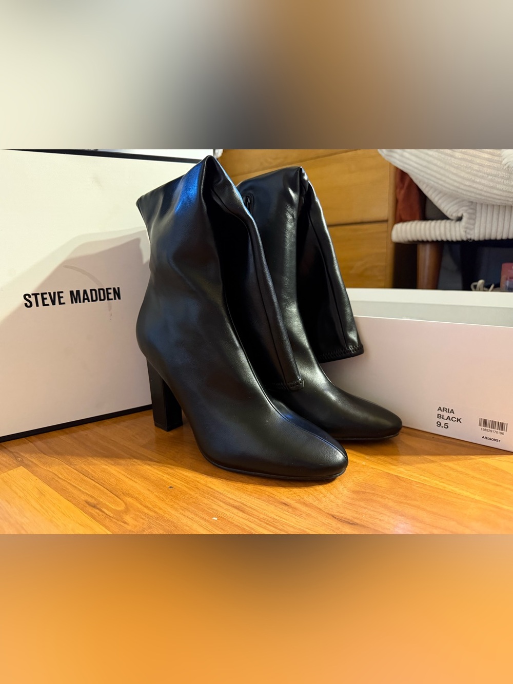 NWT Steve Madden Black Leather High-Heel Boots